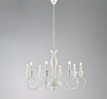 Immagine di Grande Lampadario Cascina 8 Bracci Legno Bianco Shabby Ø82 cm Bonetti