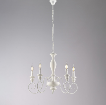 Immagine di Lampadario Cascina 5 Bracci Legno Bianco Shabby Chic Ø60 cm Bonetti