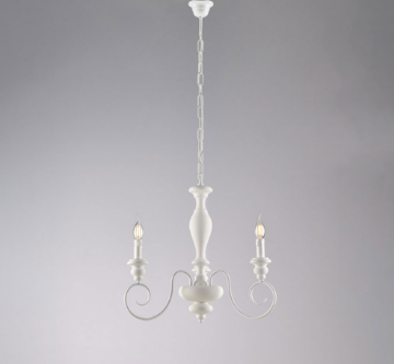 Immagine di Lampadario con Catena 3 Luci Cascina Legno Bianco Shabby Bonetti