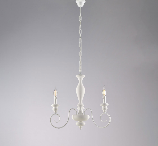 Immagine di Lampadario con Catena 3 Luci Cascina Legno Bianco Shabby Bonetti