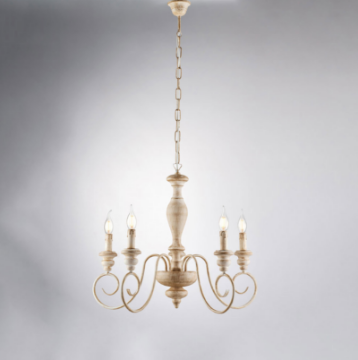 Immagine di Lampadario Cascina 5 Bracci Legno Bianco e Tortora Ø60 cm Bonetti 