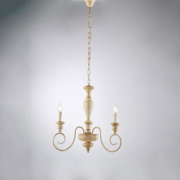 Immagine di Lampadario 3 Bracci Cascina Legno Bianco Decapato Tortora Bonetti