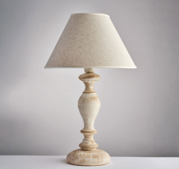 Immagine di Lume Grande Classico Legno Bianco Decapato Tortora con Paralume Cascina Bonetti