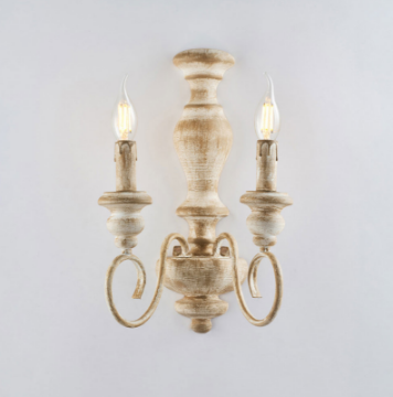 Immagine di Applique Classica 2 Bracci Legno Bianco Decapato Tortora Cascina Bonetti