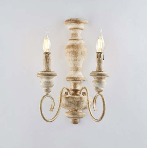 Immagine di Applique Classica 2 Bracci Legno Bianco Decapato Tortora Cascina Bonetti