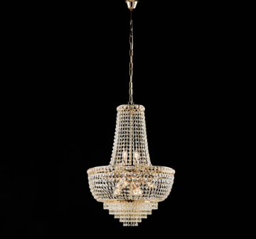 Immagine di Lampadario Classico Oro Lucido con Cascata Strass Wagner 8xE14 Bonetti 