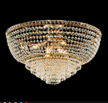 Immagine di Grande Plafoniera Rotonda Classica Oro Lucido con Cascata Strass Wagner 8xE14 Bonetti