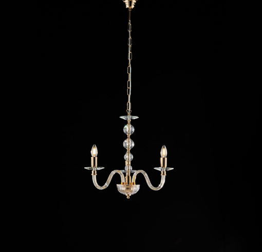 Immagine di Lampadario Classico 3 Bracci Oro Lucido e Cristallo Ruben Bonetti