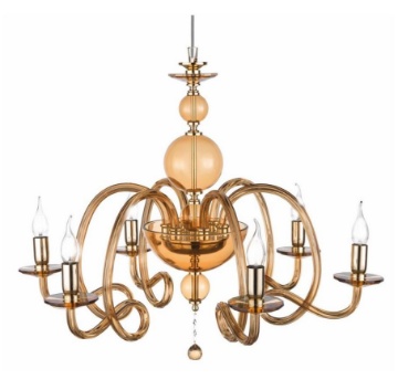 Immagine di Lampadario Classico 6 Luci Vetro Ambra e Cristallo Vivaldi Ondaluce