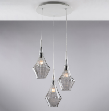 Immagine di Lampada a Sospensione 3 Paralumi Vetro Fume Zeus Ø50 cm Bonetti