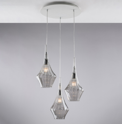 Immagine di Lampada a Sospensione 3 Paralumi Vetro Fume Zeus Ø50 cm Bonetti