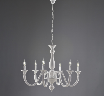 Immagine di Grande Lampadario Lucca 6 Bracci Legno Bianco Shabby Ø86 cm Bonetti