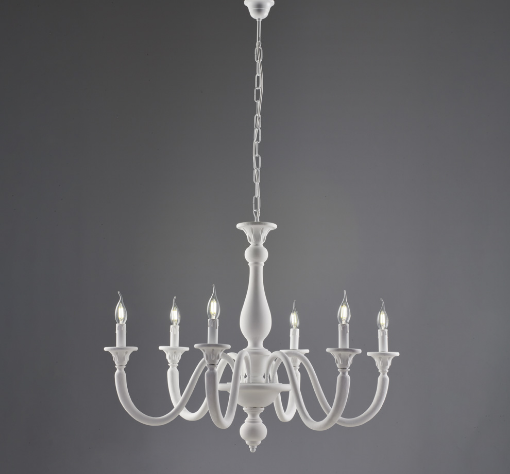 Immagine di Grande Lampadario Lucca 6 Bracci Legno Bianco Shabby Ø86 cm Bonetti