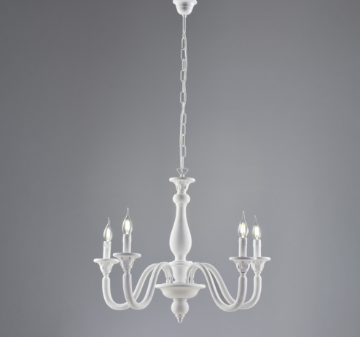 Immagine di Lampadario Artigianale Stile Shabby Lucca 5 Bracci Legno Bianco Ø62 cm Bonetti 