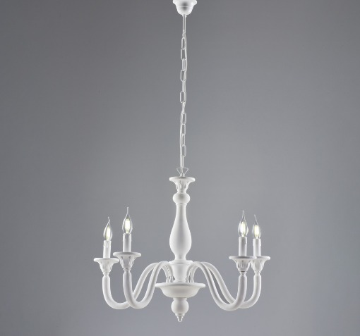 Immagine di Lampadario Artigianale Stile Shabby Lucca 5 Bracci Legno Bianco Ø62 cm Bonetti 
