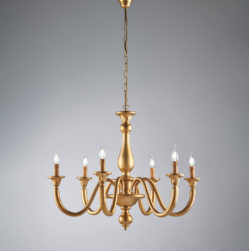 Immagine di Grande Lampadario Lucca 6 Bracci Legno Oro Antico Shabby Ø86 cm Bonetti 