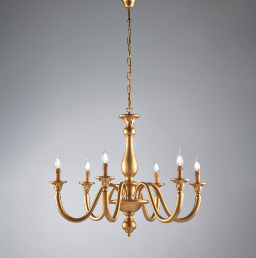 Immagine di Grande Lampadario Lucca 6 Bracci Legno Oro Antico Shabby Ø86 cm Bonetti 