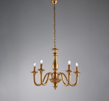 Immagine di Lampadario Artigianale Lucca 5 Bracci Legno Oro Anticato Ø62 cm Bonetti