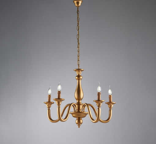 Immagine di Lampadario Artigianale Lucca 5 Bracci Legno Oro Anticato Ø62 cm Bonetti