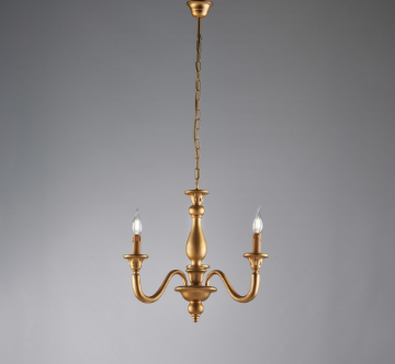 Immagine di Lampadario con Bracci 3 Luci Stile Classico Lucca Legno Oro Anticato Bonetti