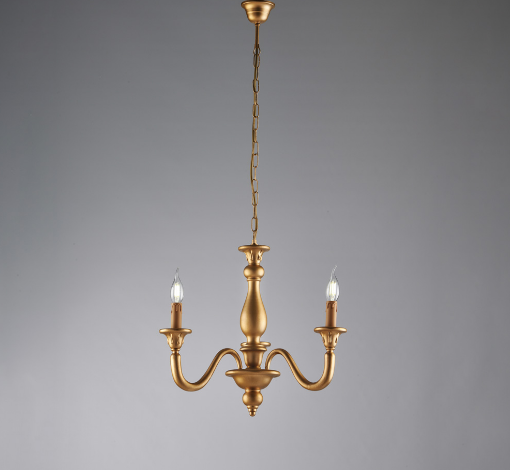 Immagine di Lampadario con Bracci 3 Luci Stile Classico Lucca Legno Oro Anticato Bonetti