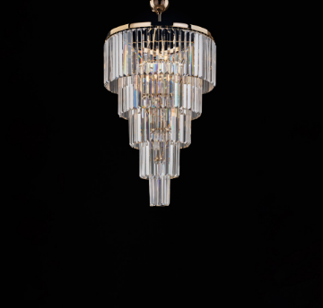 Immagine di Elegante Lampadario Oro con Ripiani Losanghe Vetro e Cristallo Schubert 7xE14 Bonetti 