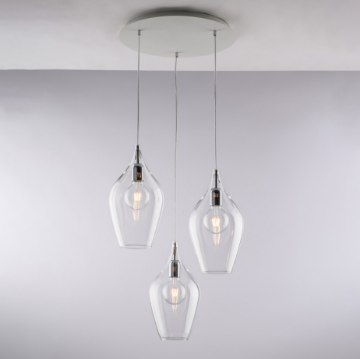 Immagine di Sospensione Moderna 3 Paralumi Bicchieri Vetro Trasparente Ares Ø50 cm Bonetti