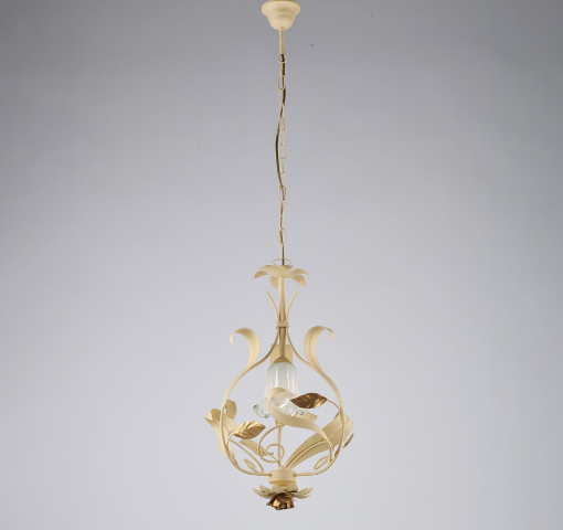 Immagine di Lampadario Avorio Decapato Tortora con Decori Floreali Oro Cesto 1xE14  Bonetti  