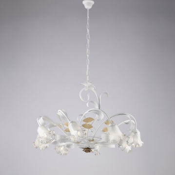 Immagine di Lampadario Rustico Bianco con Decori Tortora Cesto 8 Luci Bonetti  