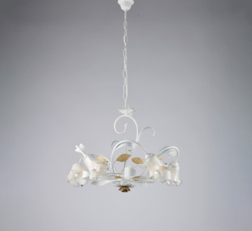 Immagine di Lampadario 5 Luci In Ferro Bianco Decori Tortora Cesto Bonetti