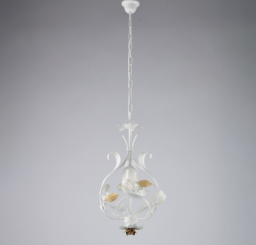 Immagine di Sospensione In Ferro Bianco Shabby con Decori Tortora Cesto 1xE14 Bonetti