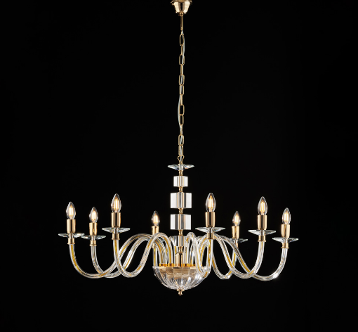 Immagine di Elegante Lampadario in Cristallo Stile Classico Oro Lucido 8 Bracci Franz Bonetti