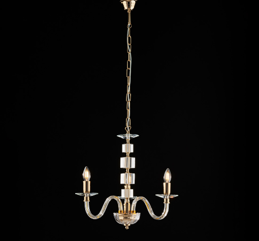 Immagine di Lampadario in Cristallo Salone Classico 3 Bracci Oro Lucido Franz Bonetti