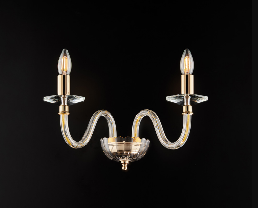 Immagine di Applique Classica Oro Lucido Doppio Braccio Cristallo 2xE14 Franz Bonetti