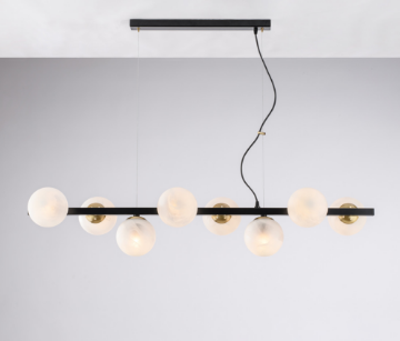 Immagine di Sospensione in Linea Nero con Inserti Bronzo 8 Sfere Vetro Bianco Adrian Bonetti 