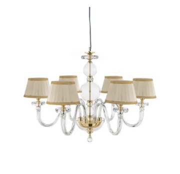 Immagine di Lampadario 6 Luci Vetro Trasparente Classico Con Paralumi Bach Ondaluce