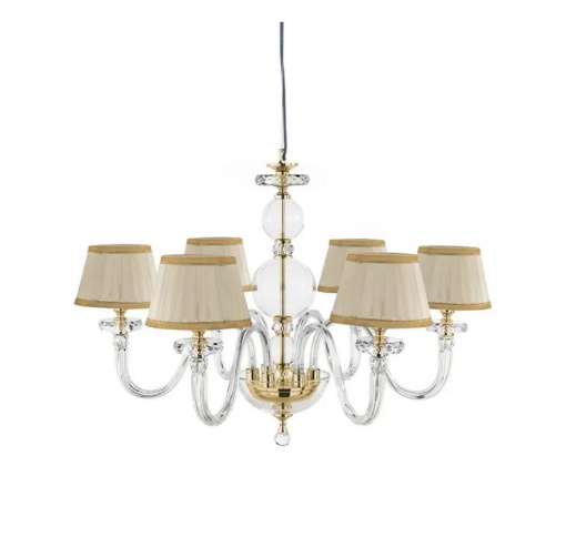 Immagine di Lampadario 6 Luci Vetro Trasparente Classico Con Paralumi Bach Ondaluce
