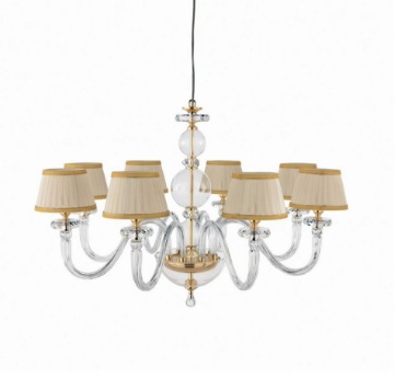 Immagine di Lampadario Salone Classico 8 Luci Vetro Trasparente Con Paralumi Bach Ondaluce
