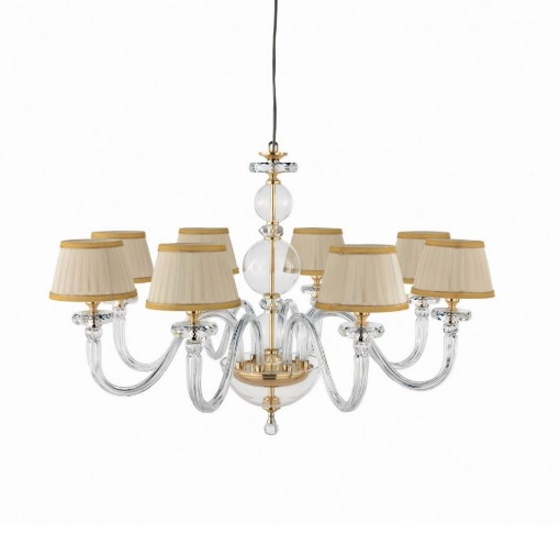 Immagine di Lampadario Salone Classico 8 Luci Vetro Trasparente Con Paralumi Bach Ondaluce