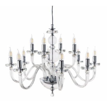 Immagine di Grande Lampadario Classico 12 Luci Vetro Trasparente Bach Ondaluce
