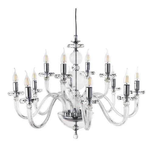 Immagine di Grande Lampadario Classico 12 Luci Vetro Trasparente Bach Ondaluce