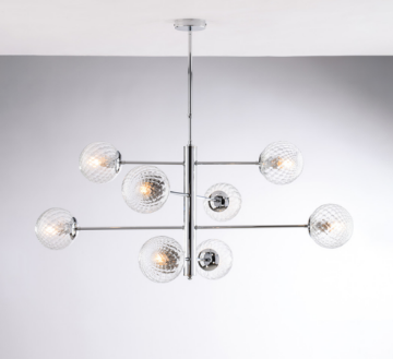 Immagine di Lampadario Moderno Cromo 8 Sfere Vetro Trasparente Demetra Bonetti