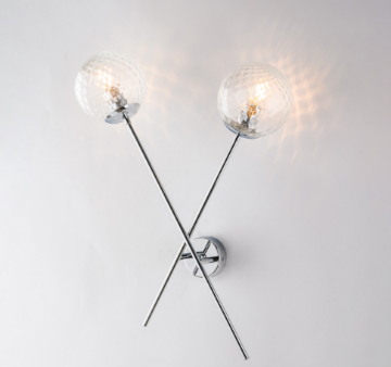 Immagine di Lampada da Parete Moderna Cromo Doppia Sfera Vetro Trasparente Demetra Bonetti