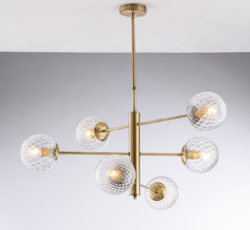 Immagine di Lampadario Bronzato Contemporaneo 6 Sfere Vetro Trasparente Demetra Bonetti