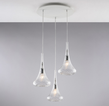 Immagine di Lampada a Sospensione Rotonda 3 Paralumi Vetro Trasparente Nemesi Ø50 cm Bonetti 