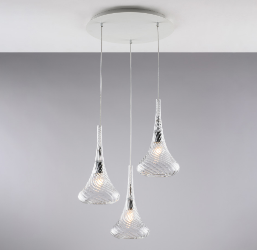 Immagine di Lampada a Sospensione Rotonda 3 Paralumi Vetro Trasparente Nemesi Ø50 cm Bonetti 