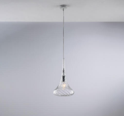 Immagine di Lampada a Sospensione Singola Paralume Vetro Trasparente Nemesi Ø20 cm Bonetti
