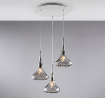 Immagine di Lampadario a Sospensione Rotondo 3 Diffusori Vetro Fumé Nemesi Ø50 cm Bonetti 