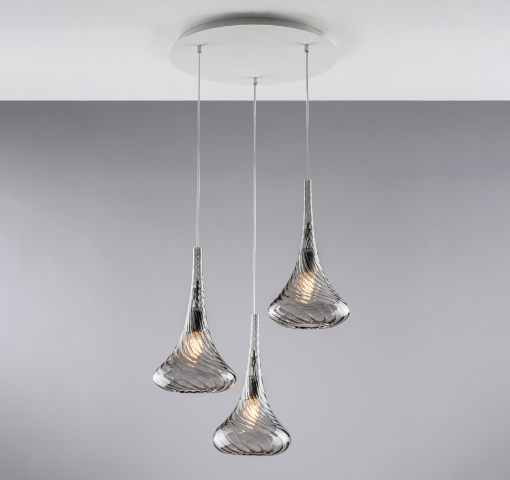 Immagine di Lampadario a Sospensione Rotondo 3 Diffusori Vetro Fumé Nemesi Ø50 cm Bonetti 