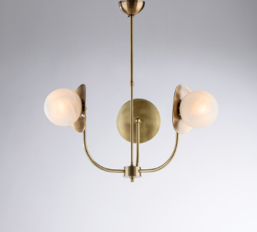 Immagine di Lampadario Contemporaneo  Bronzo 3 Paralumi Sfere Vetro Bianco Alabastro Selene Bonetti 